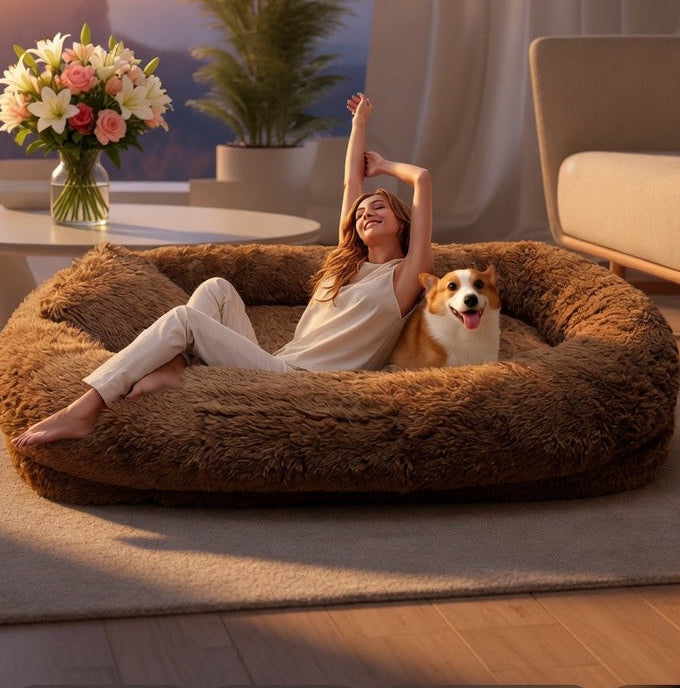 Queen Bed Pet Plush Sofa For Owner And Dog